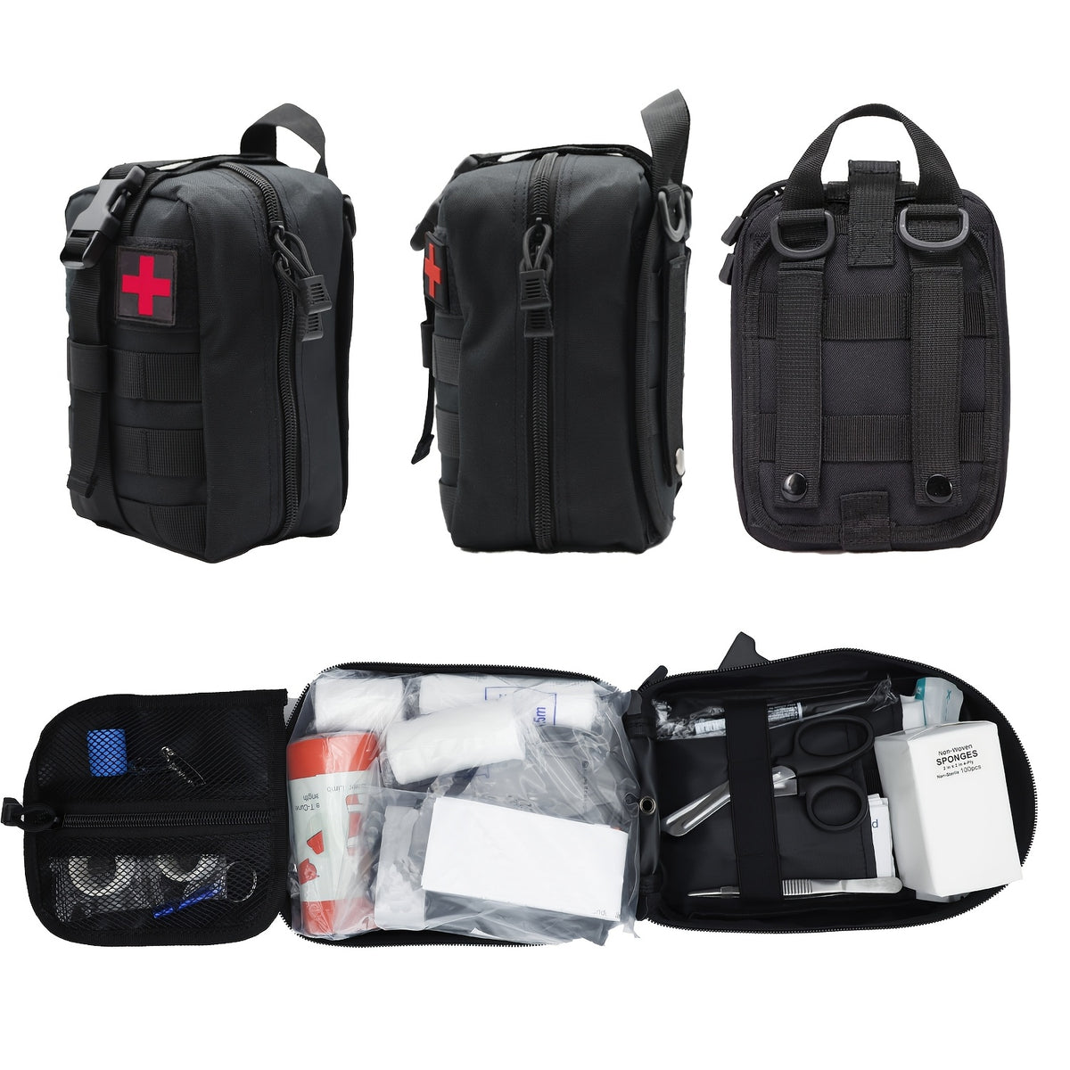 247 Piece IFAK Trauma First Aid Kit with CAT Tourniquet - MOLLE Compatible Tactical Medical Bag - Bleeding Control Wound Care Splinting Airway Management - EMT Military Camping Hiking Home FSA HSA Eligible