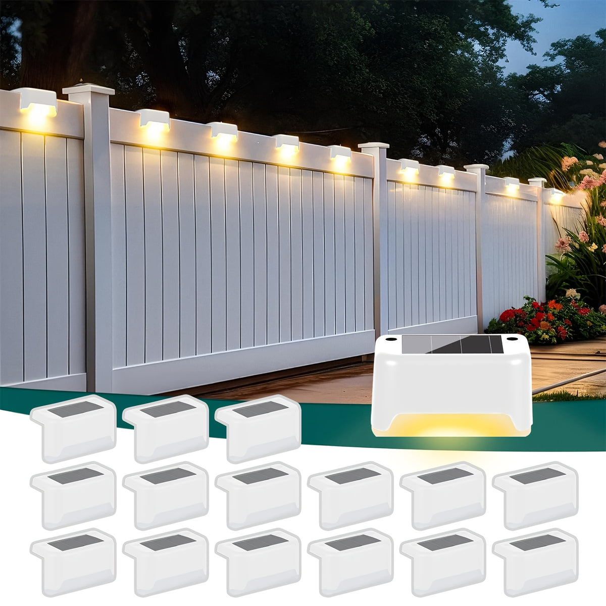 Solar LED Deck Lights Outdoor – 16 or 32 Pack, Auto On/Off Dusk to Dawn, 12-Hour Lighting for Stairs, Fence, Pathway & Patio | Step Lights for Night Safety & Garden Decor, Black/White/Brown