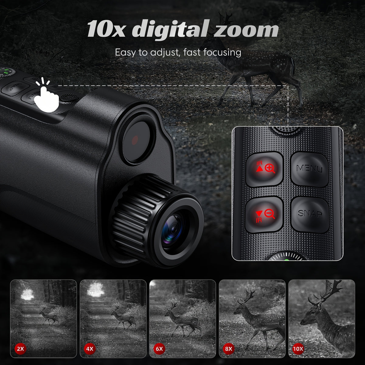 Night Vision Goggles 1080P Monocular 5W Infrared 10x Digital Zoom 2600ft Range 2700mAh Battery 2 inch HD Display for Hunting Camping Wildlife