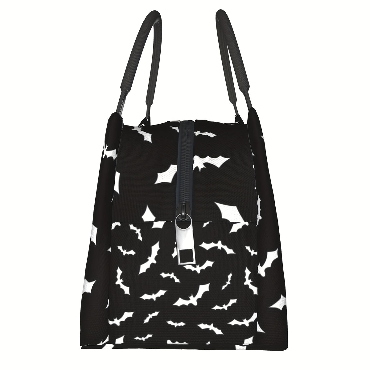 Bat Print Insulated Lunch Bag Cooler 11x6.5x7 In – Reusable Polyester Thermal Tote with Black Handles for Halloween School Office Camping Picnic Beach