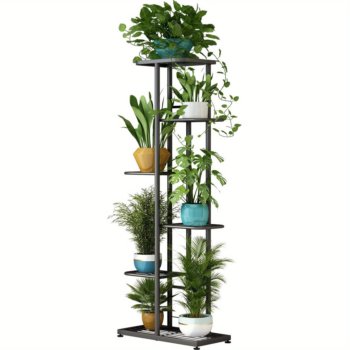 Metal Plant Stand Multi-Tier Indoor Outdoor – 5, 6 or 7 Pot Flower Rack for Living Room, Balcony & Corner Display, Anti-Rust Finish, Dark Grey Bronze Green White
