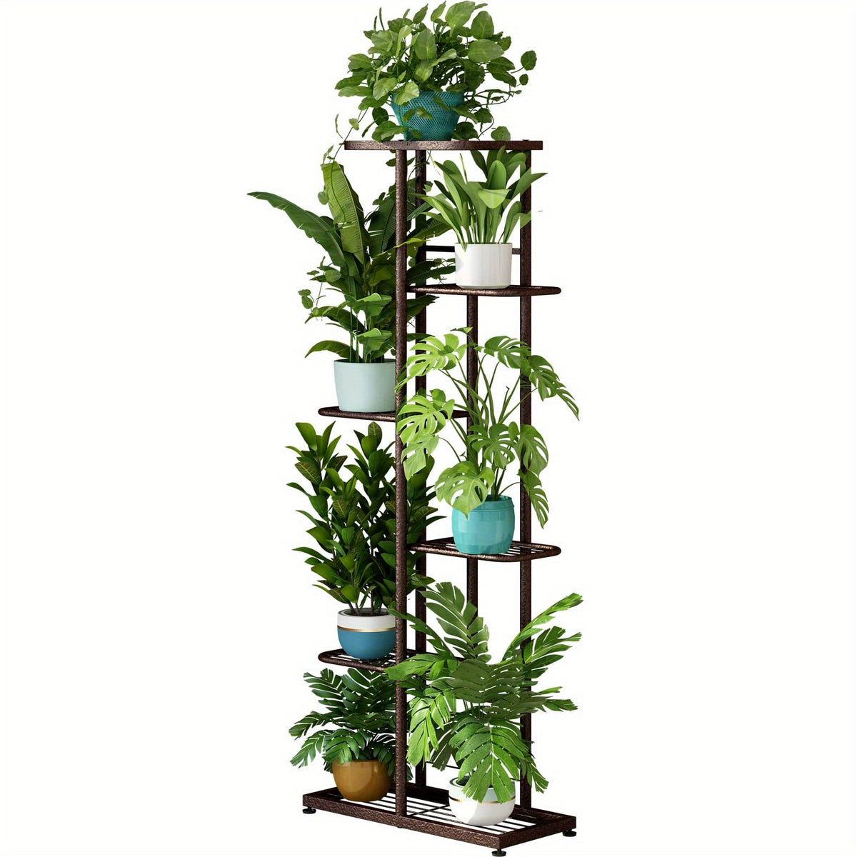 Metal Plant Stand Multi-Tier Indoor Outdoor – 5, 6 or 7 Pot Flower Rack for Living Room, Balcony & Corner Display, Anti-Rust Finish, Dark Grey Bronze Green White