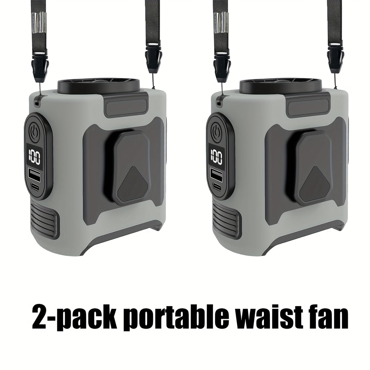 Wearable Belt Fan 10000mAh 3-in-1 – 40-Hour Hands-Free Cooling, 5-Speed 30000RPM Motor, Dual Clip, Built-In Flashlight & Phone Power Bank for Camping, Outdoor & Travel | 1 or 2 Pack