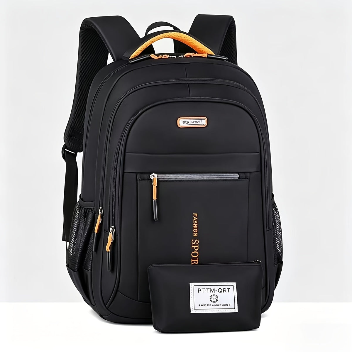 Men's Large Capacity Travel Backpack 3-Piece Set – Durable Nylon, Multi-Compartment Business & Campus Bag with Adjustable Straps, Black Laptop Backpack for Men