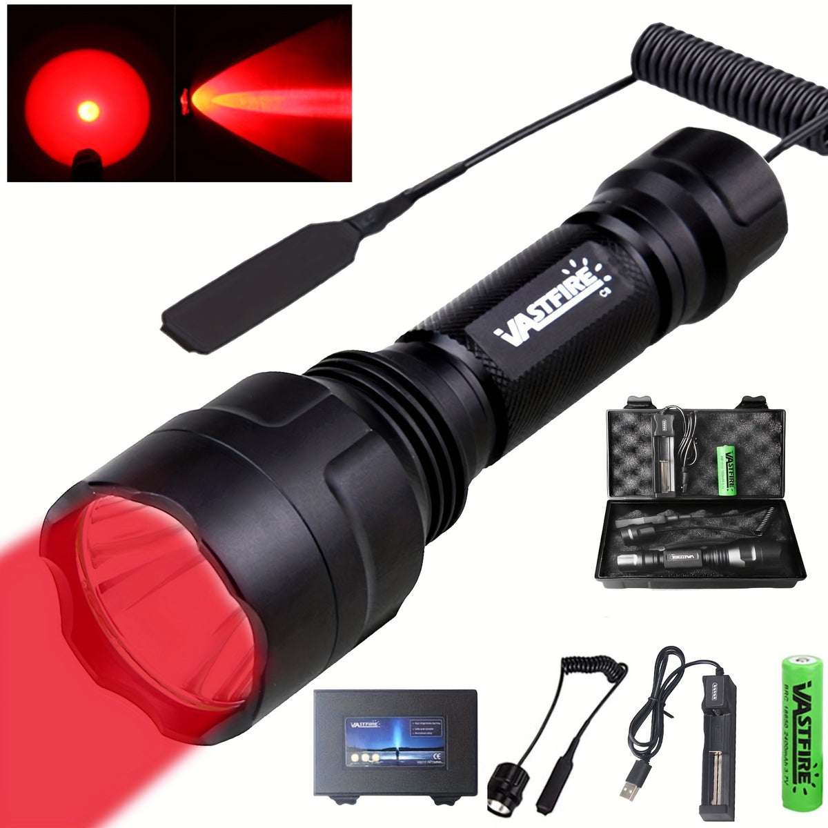 Green Flashlight 350 Yards High Power – Long Range Night Vision Remote Control Rechargeable 18650 Battery for Hunting Fishing Camping Beekeeping Outdoor Night Use