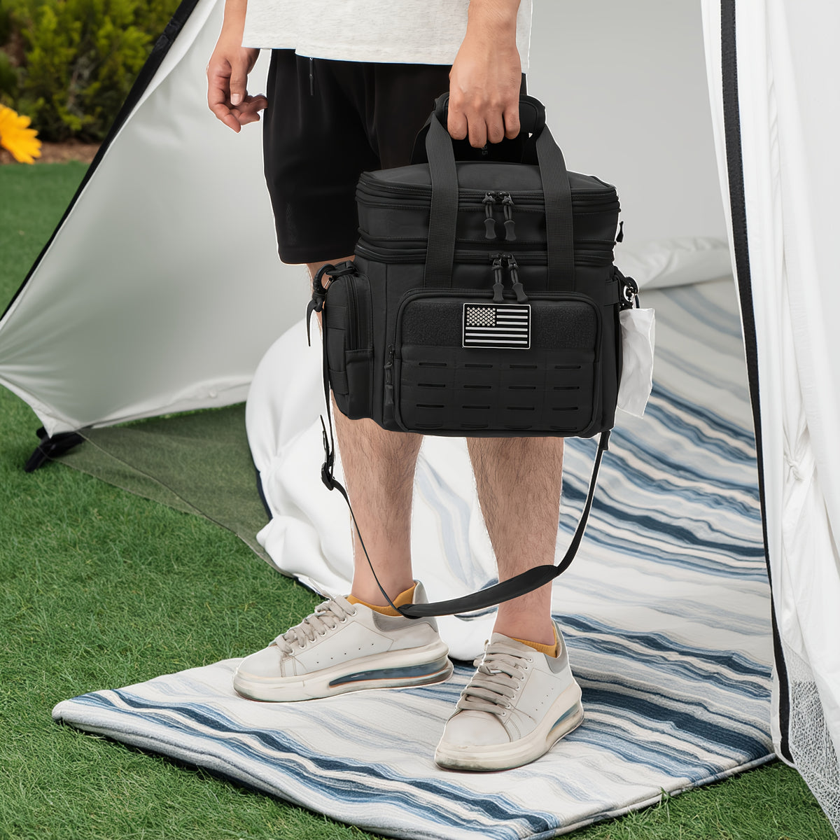 Tactical Cooler Bag Insulated Leakproof 24-Can – 4.76 Gal MOLLE Lunch Box for Men, Dual Compartment Expandable Thermal Tote, Camping Hunting Beach Work
