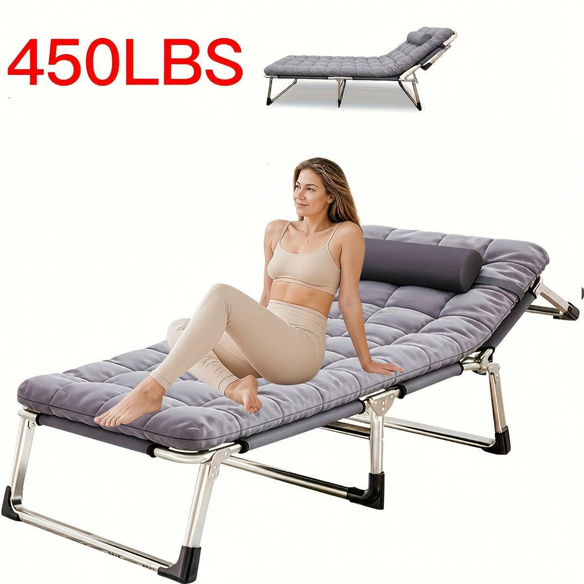 Heavy Duty Folding Camping Bed with Mattress Included 450-550 LBS Capacity Portable Cot for Adults Teens Travel Guest Bedroom Garden Balcony Outdoor Camping Supplies