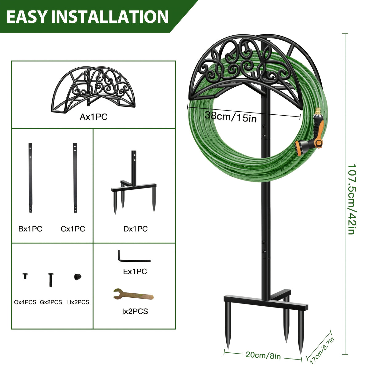 Garden Hose Holder Freestanding – Heavy-Duty Metal Hose Rack with Ground Spikes, Rust-Resistant, Detachable Organizer for Outdoor Lawn, Patio & Garden Beds | Multiple Styles