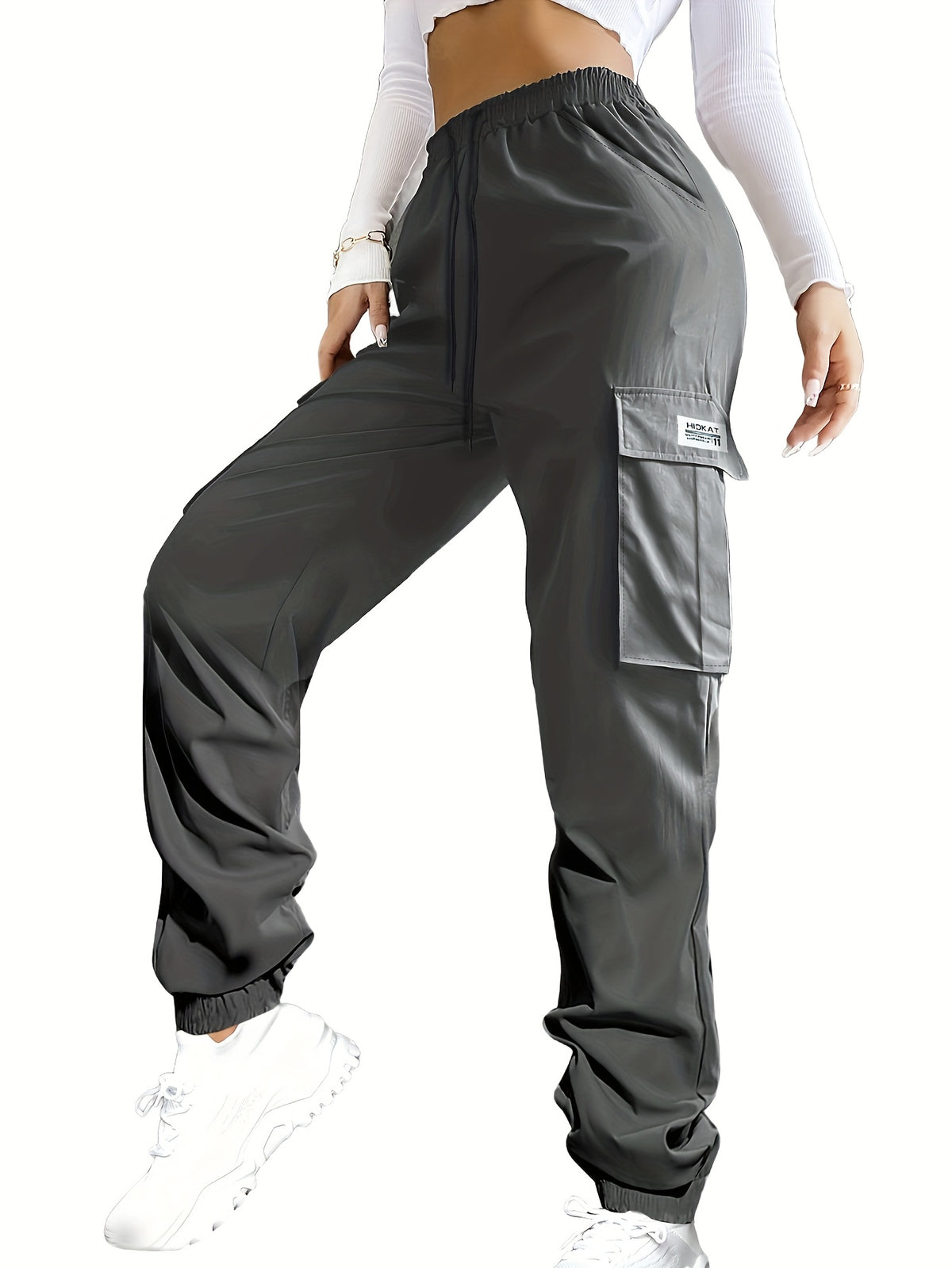 Women's Cargo Pants with Zippered Pockets – Elastic Drawstring Waistband, Large Pocket Casual Outdoor Trousers for Hiking, Travel & Everyday Wear, XS-XXL