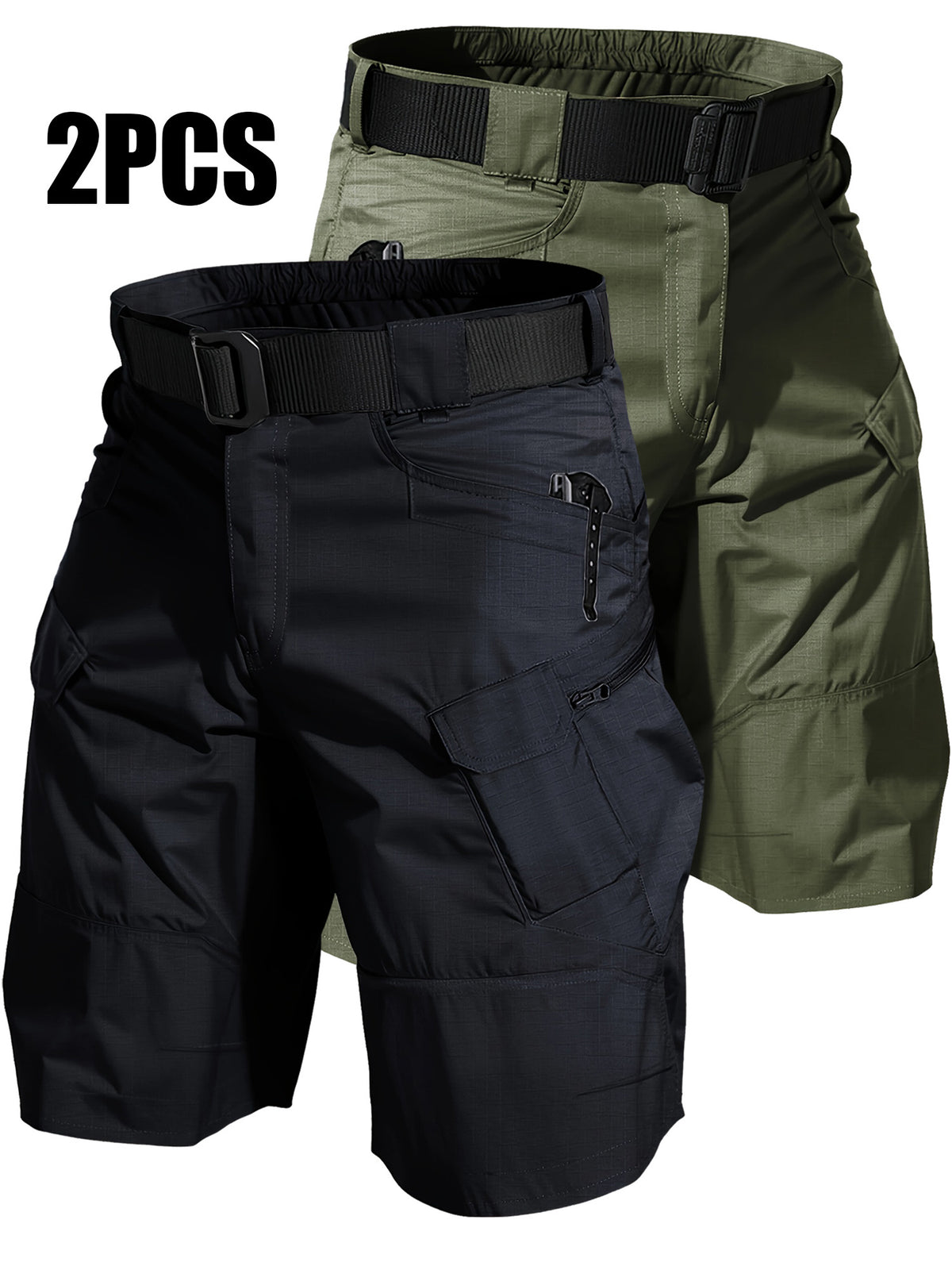 Cargo Shorts for Men 2 Pack – Multi-Pocket 100% Polyester Regular Fit Outdoor Hiking Work Casual Shorts S-XXXL (Black, Gray, Khaki, Army Green)