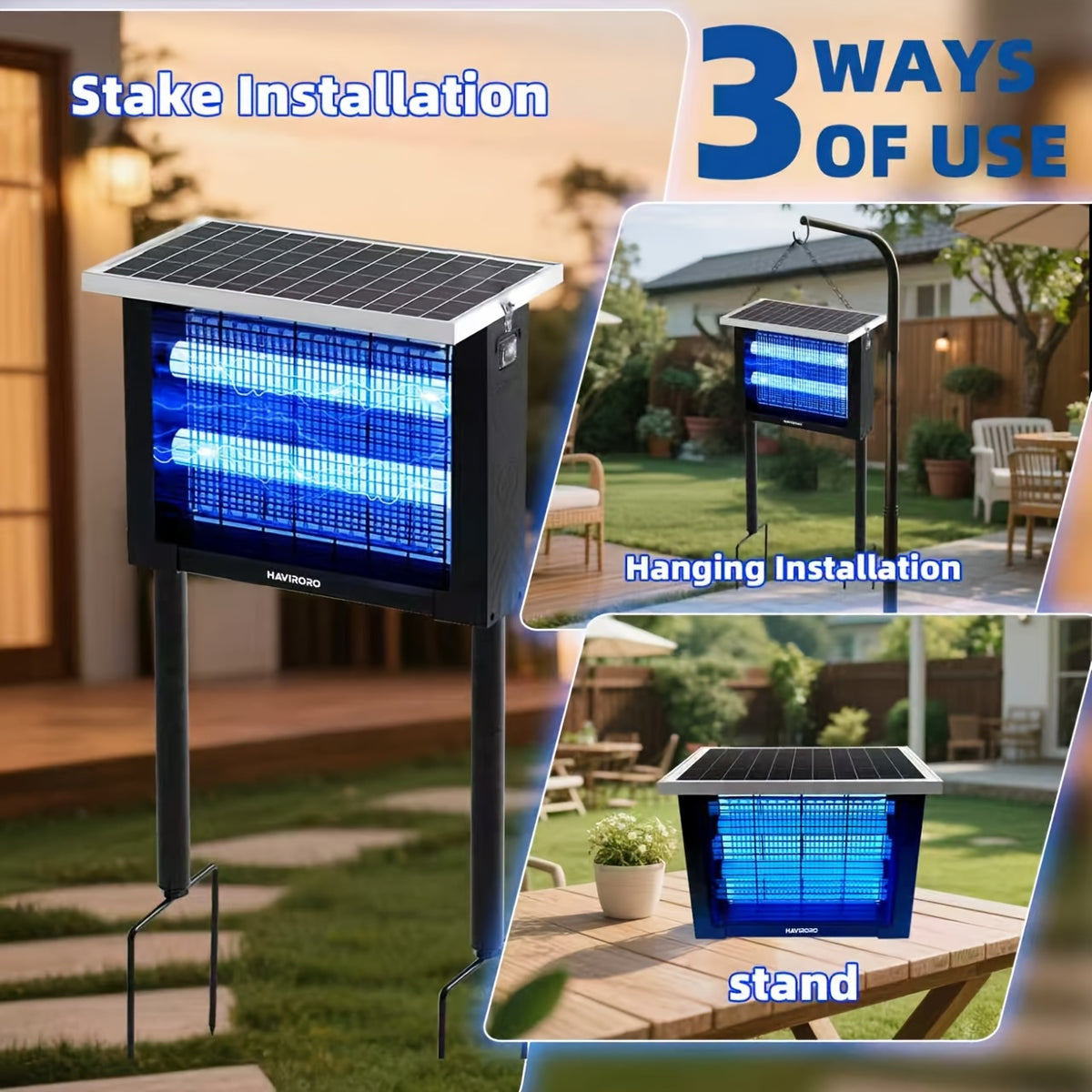 Solar Powered Bug Zapper Outdoor 4500V Electric Insect Killer - Wireless Portable Mosquito Trap Fly Killer Moth Zapper for Home Patio Backyard Camping