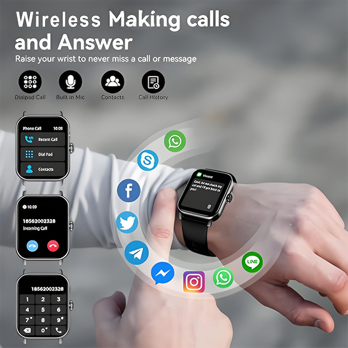 Smart Watch for iPhone & Android with Wireless Calls – HD 1.52" Full Touch Screen Fitness Tracker, Music Control, Message Alerts, Luminous Display, Silver Black Gold Pink, Single & Dual Strap