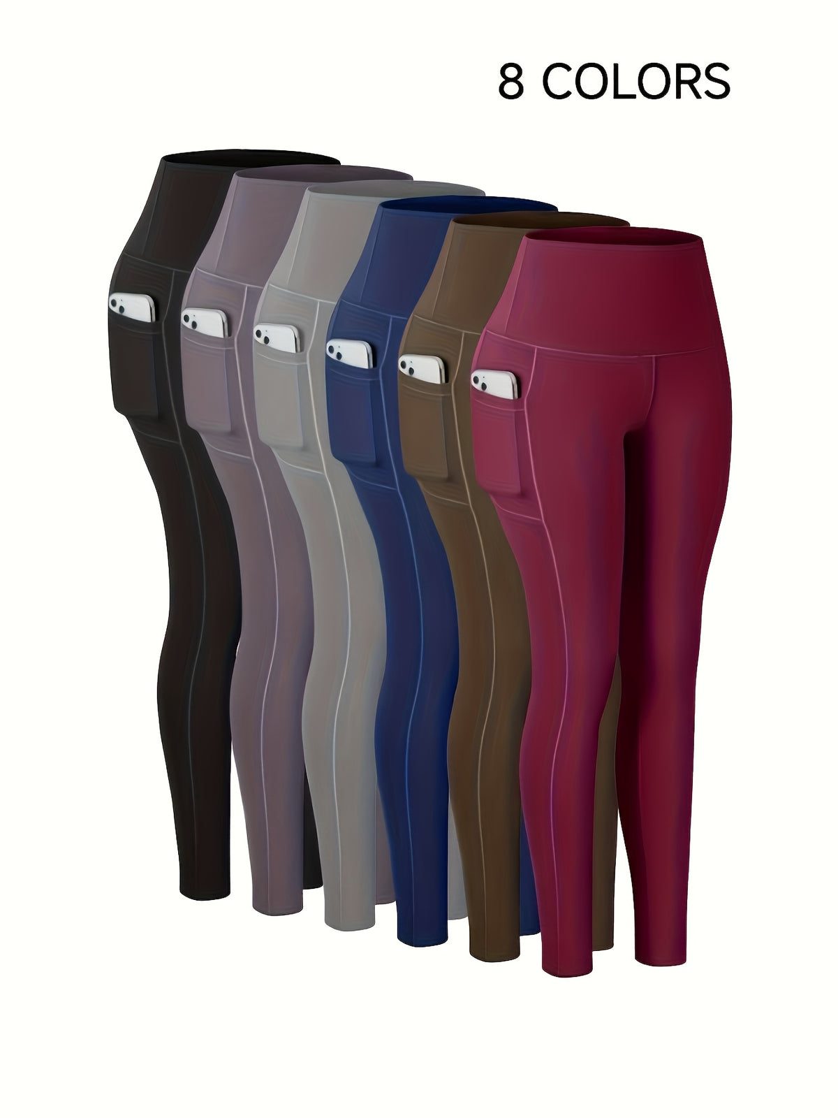 High Waisted Yoga Pants for Women with Pockets High Stretch Solid Color Athletic Leggings for Running Gym Workout Training XS-XXL