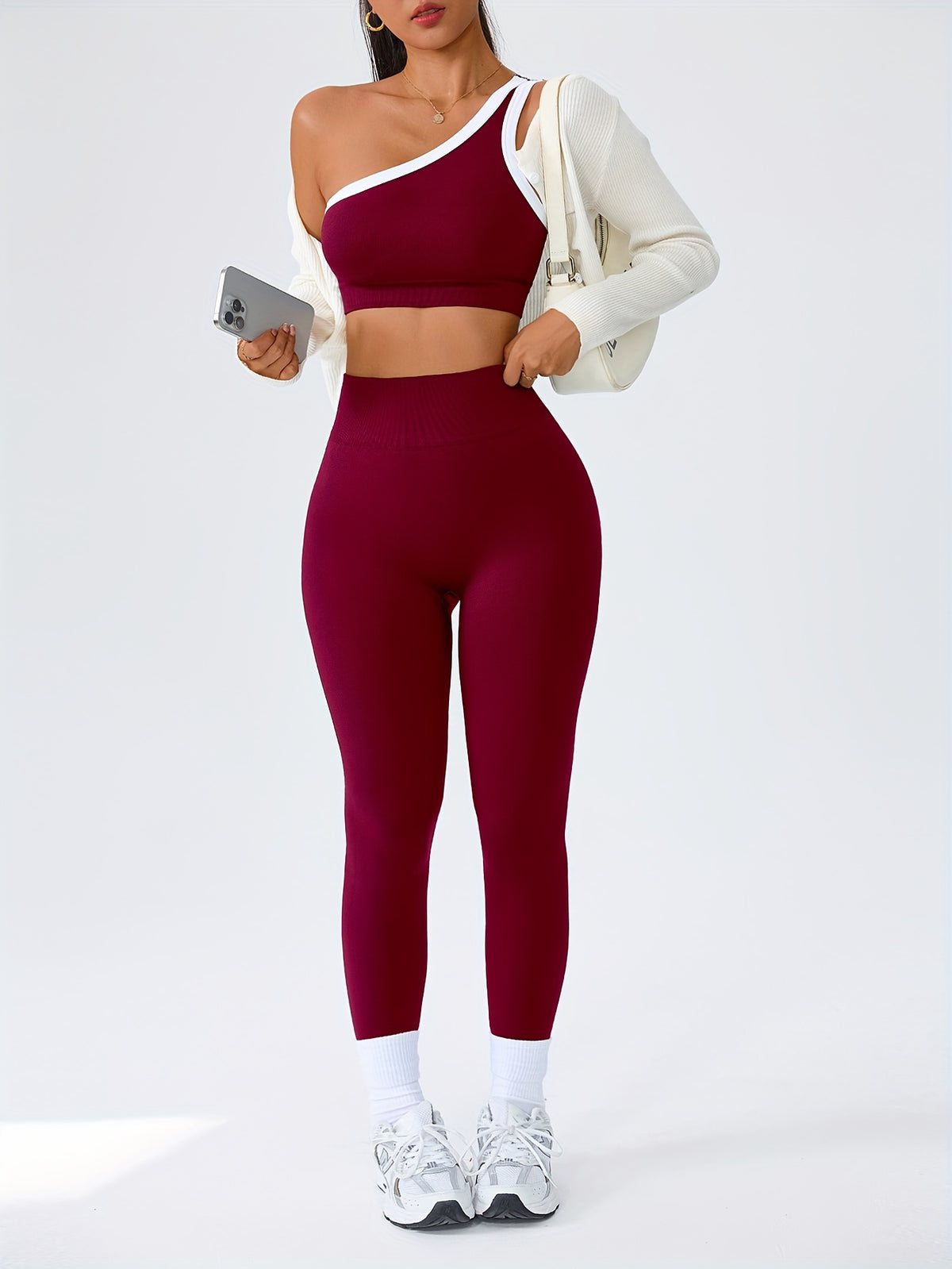 High-Waisted Butt-Lifting Leggings & Sports Bra Set for Women 2-Piece Stretchy Yoga Workout Outfit Solid Color Running Activewear with Camisole Top XS-XL