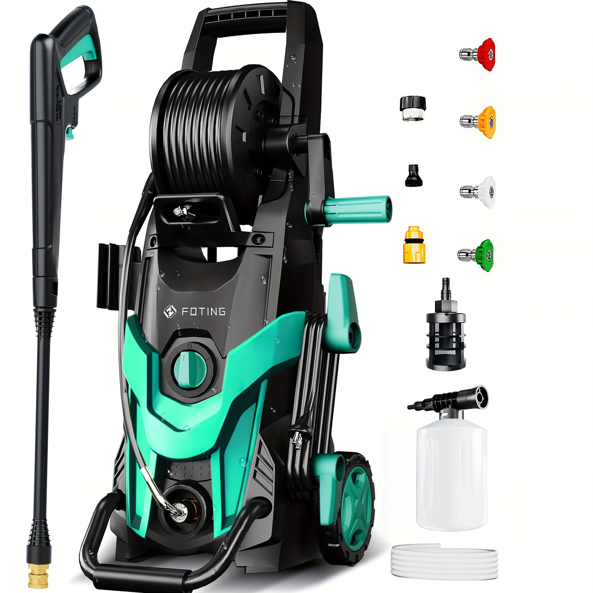 Electric Pressure Washer 4500PSI – 4 Quick-Connect Nozzles, Foam Cannon, Inlet Hose & Filter for Car Washing, Fence, Patio, Driveway & Home Cleaning, 3 Colors