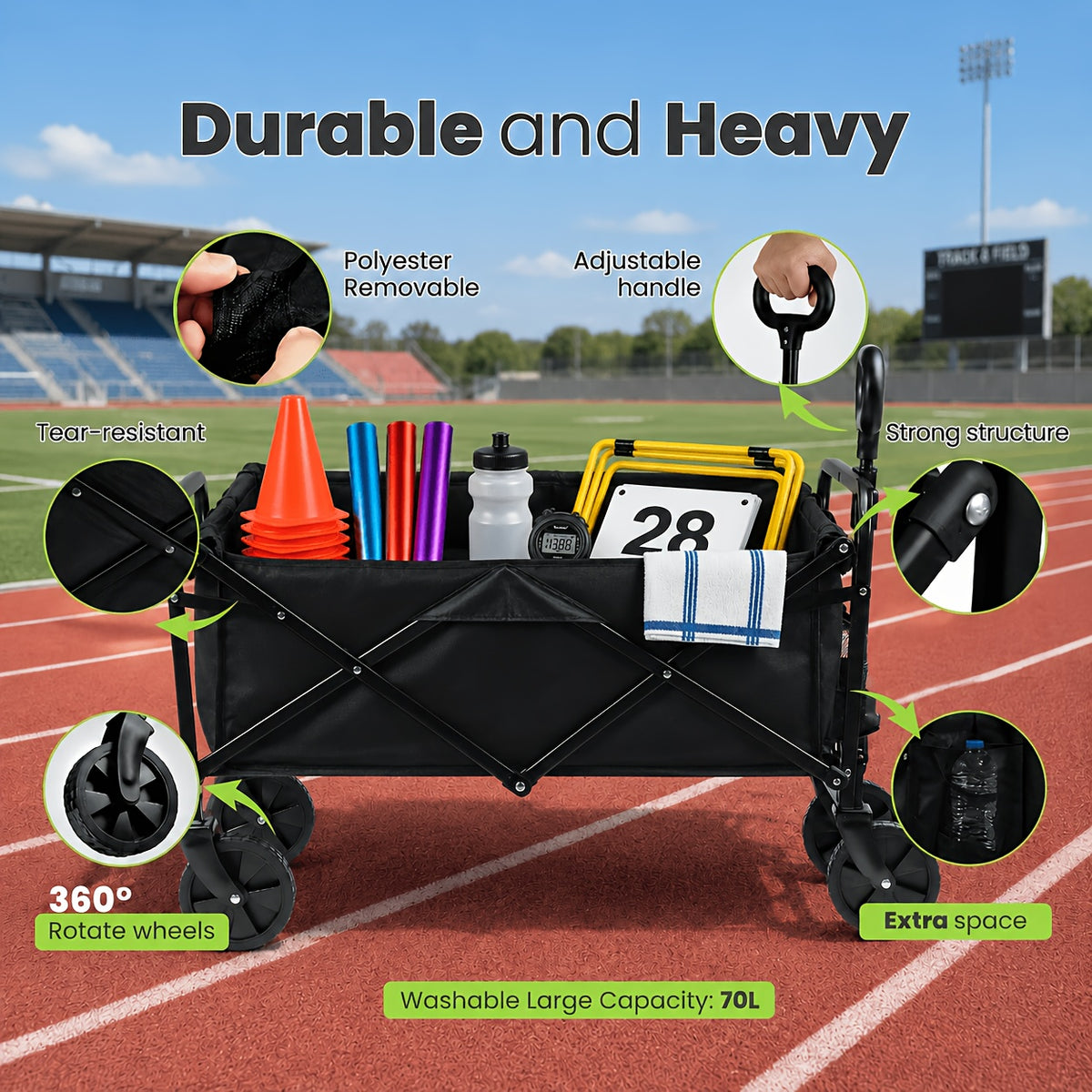 Heavy-Duty All-Terrain Folding Wagon Cart - 220/330/450LBS Capacity, Iron Frame & 800D Oxford Fabric, No Assembly Required for Camping, Beach, Garden & Sports (3 Colors)