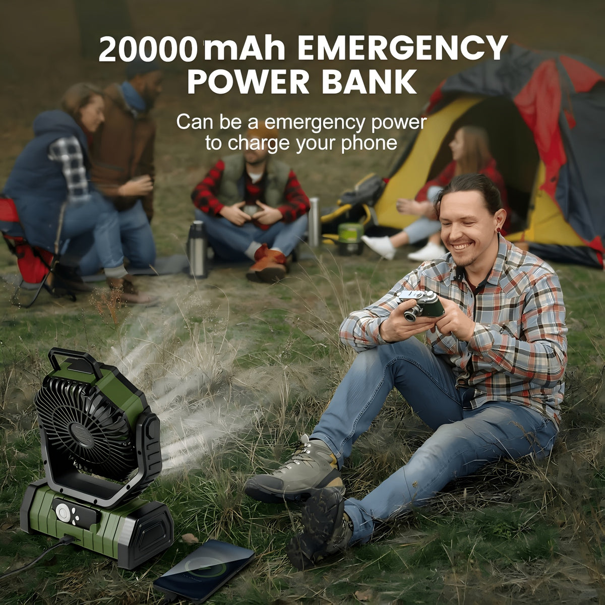 20000mAh Rechargeable Camping Fan 59-Hour Runtime Oscillating Tent Fan with Remote LED Lantern 4 Speeds USB Charging for Outdoor Patio Garage Power Outage Green Pink Orange
