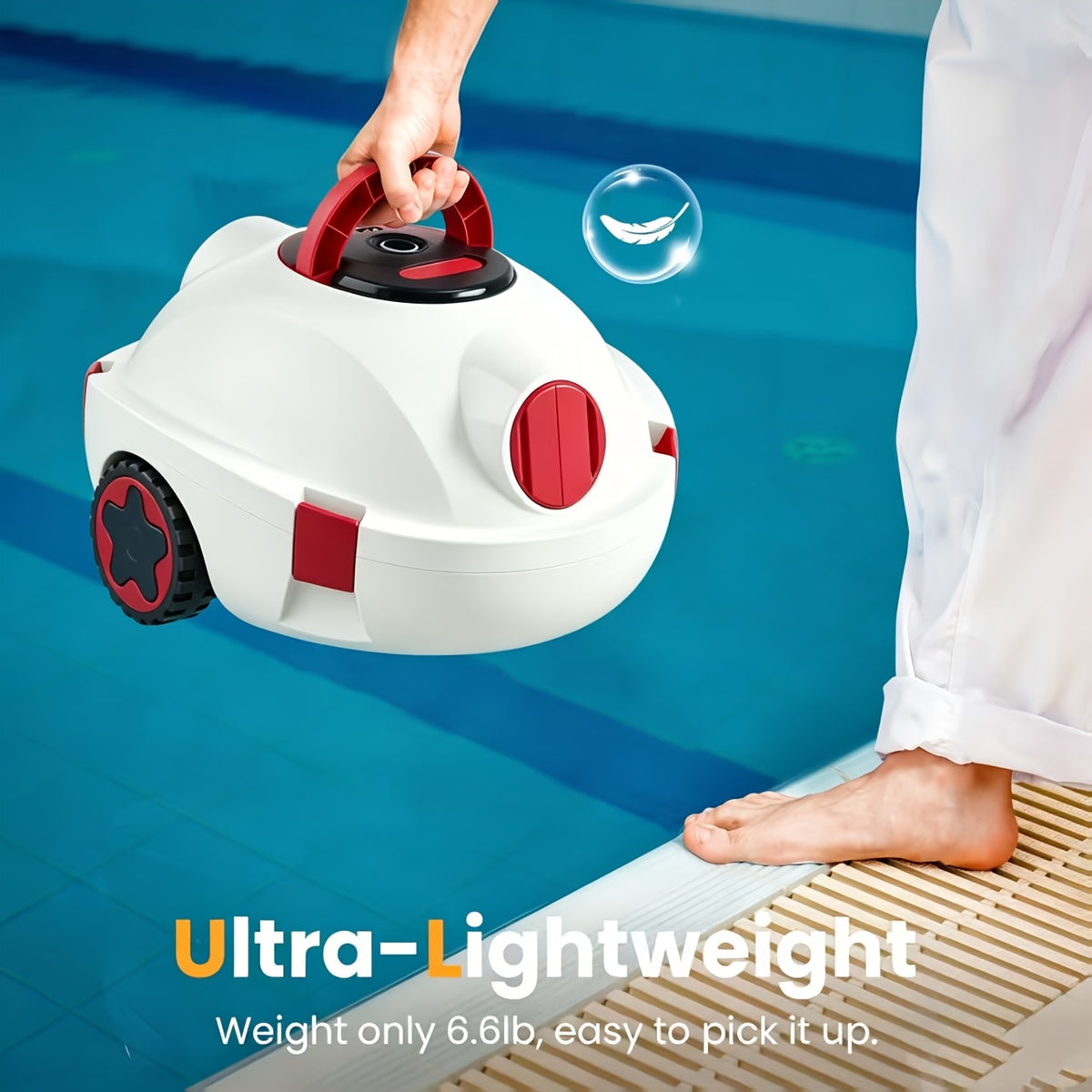 Cordless Robotic Pool Cleaner Automatic Vacuum 90 Min Runtime IPX8 Waterproof Self-Parking Lightweight, Robot Pool Cleaner for Flat Above Ground In-Ground Pool Up to 65 Ft 1100 Sq Ft