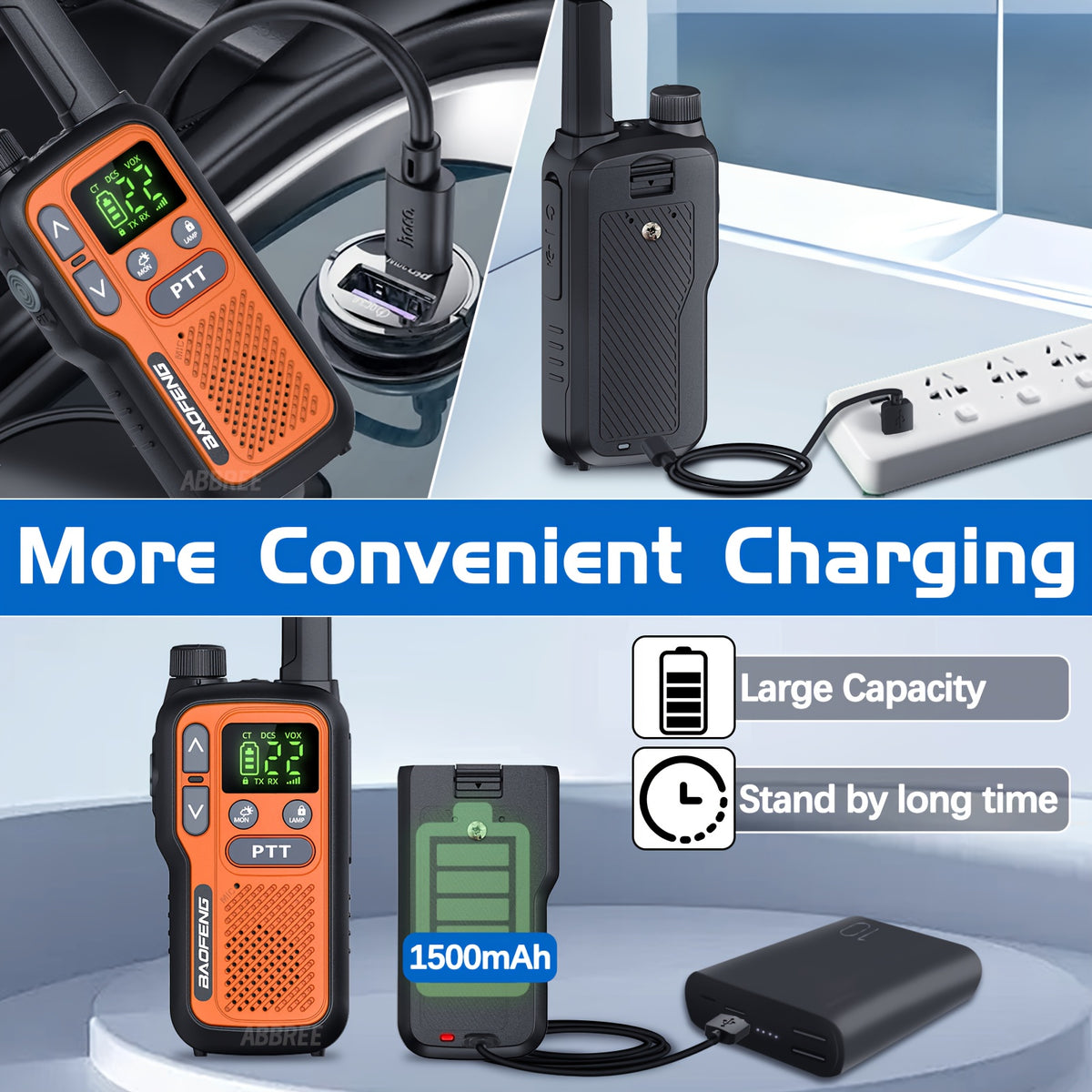 Baofeng Walkie Talkies 2 Pack 22 FRS Channels LCD Display VOX Hands-Free USB-C Rechargeable Built-In Flashlight – Long Range Two Way Radio for Hiking Camping Family Outdoor Adults