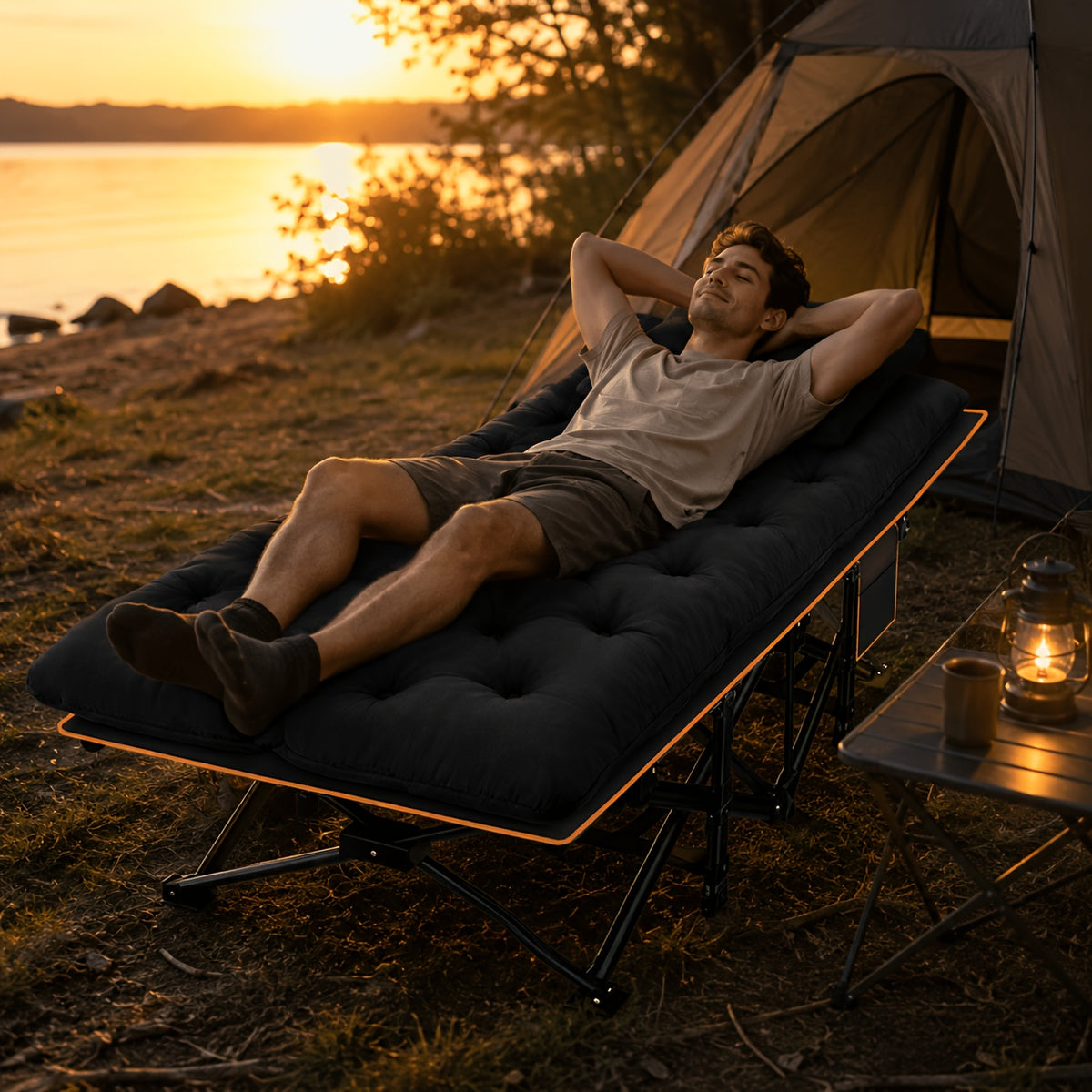 Extra Large Folding Camping Cot Bed with Mattress Option – Heavy Duty 355–750 lbs Capacity Portable Guest Bed for Adults – Foldable Sleeping Cot for Camping Travel Indoor Outdoor Use 59–77 Inch
