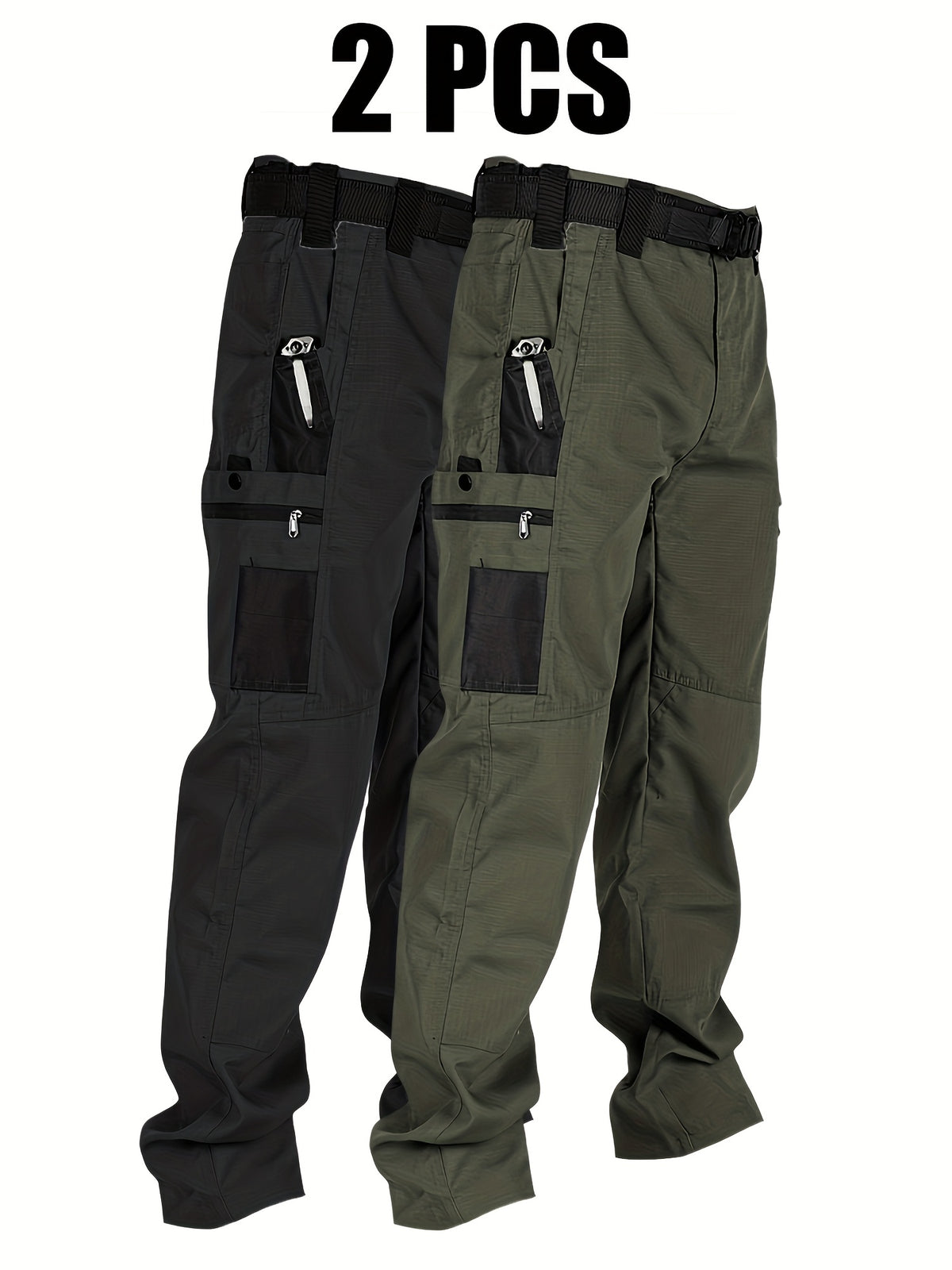 2-Pack Men's Utility Cargo Pants – Lightweight Tactical Workwear with Stretch Ripstop Fabric, Multi-Pocket Design, Sizes S-XXXL, 6 Color Combinations