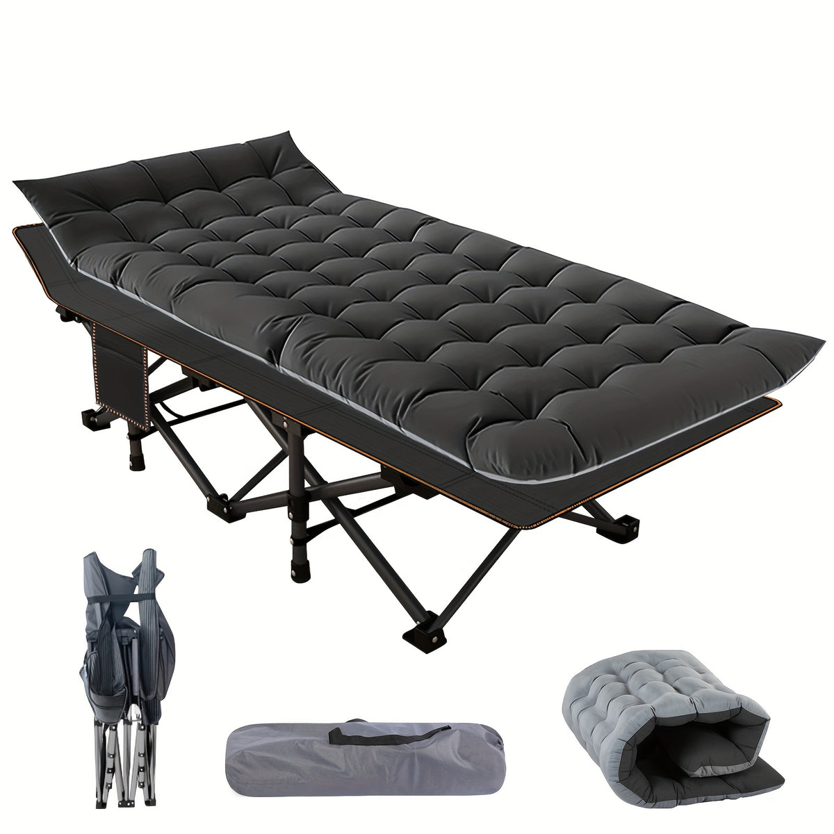 Folding Camping Cot with Mattress 75 Inch Heavy Duty – Portable Sleeping Cot with Carry Bag for Adults, Camping, Hunting, Travel & Guest Bed Indoor Outdoor