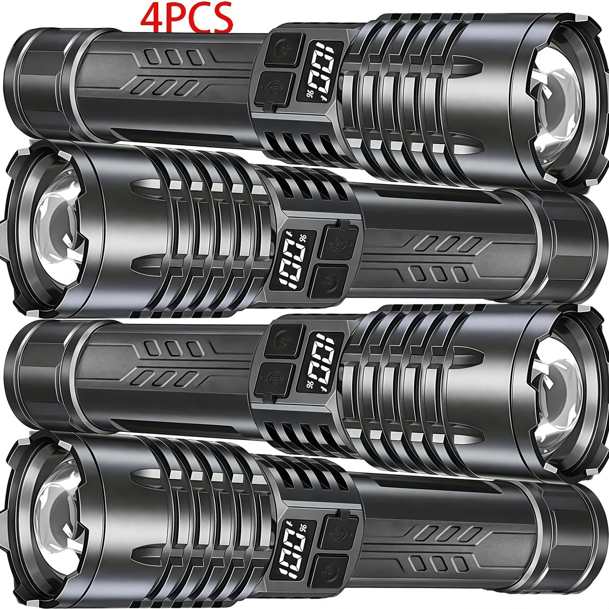 Rechargeable LED Flashlight 4 Pack High Lumens Zoomable Tactical Flashlights for Camping Hiking Emergency Outdoor