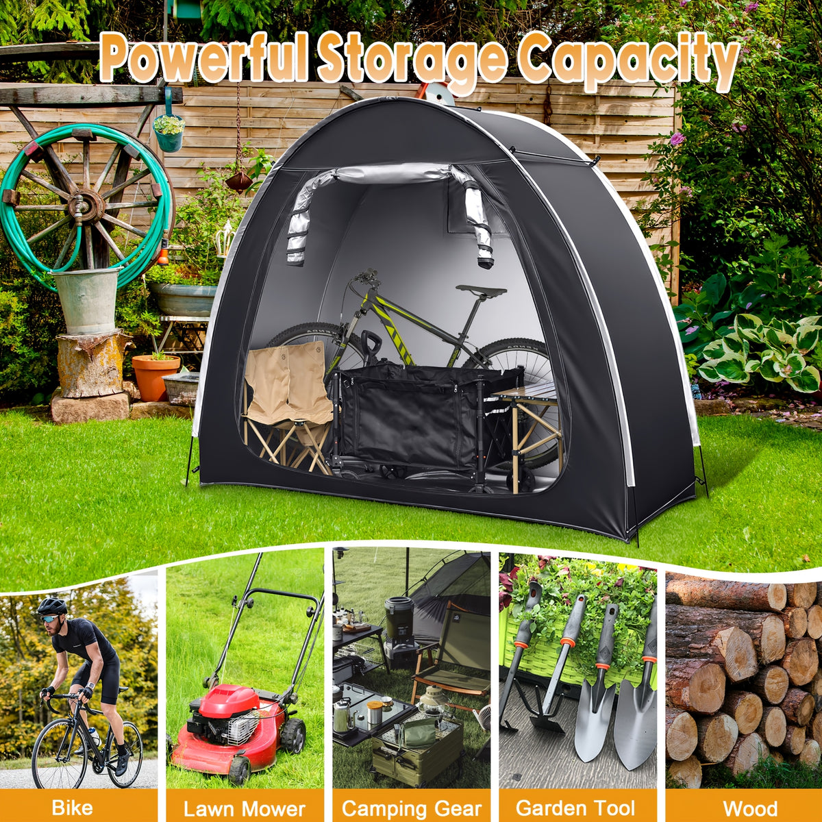 Portable Folding Bicycle Storage Tent Shed – Fits 2-3 Bikes Waterproof 210D Oxford Cloth with Fiberglass Poles for Home Garden Outdoor Bike & Motorcycle Storage