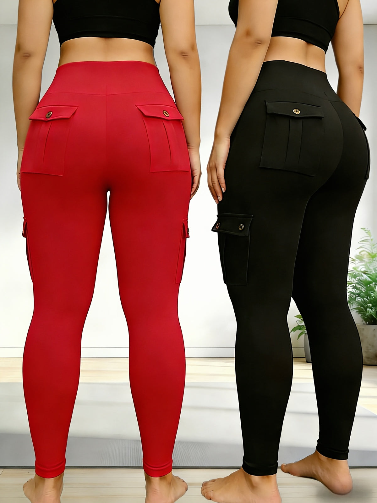 5-Pack Women's High Waist Yoga Leggings Set with Secure Flap Pockets – Sweat-Wicking Workout Running Sports Pants S M L XL XXL
