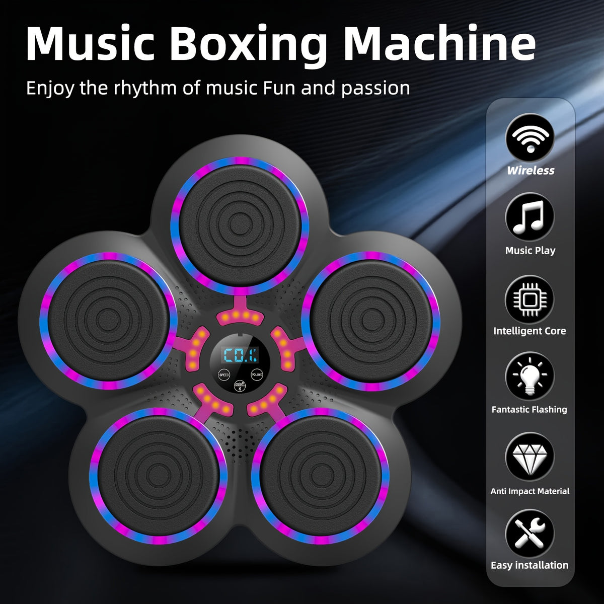 Music Boxing Machine Wall Mounted Smart Electronic Target – USB Rechargeable Wireless Fitness Striking Trainer for Home Gym Adults