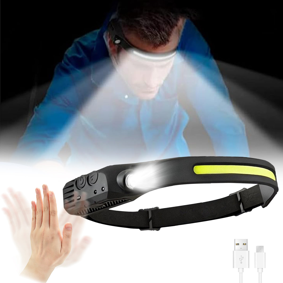 LED Headlamp Rechargeable 4 Pack USB Hands-Free Ultra Bright 1200mAh Adjustable Headband Work Light – Camping Hiking Running Fishing Repairing Emergency Headlamps for Adults