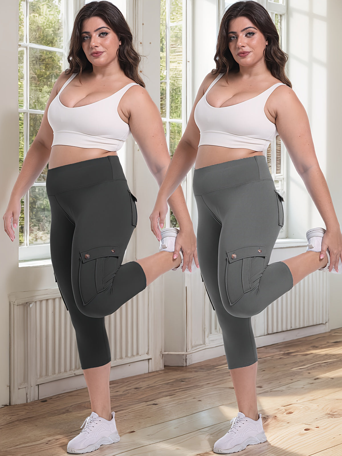 2pcs Capri Leggings Set Women High Waist Butt Lifting Yoga Workout Pants Tummy Control 4-Way Stretch Activewear S-XXL