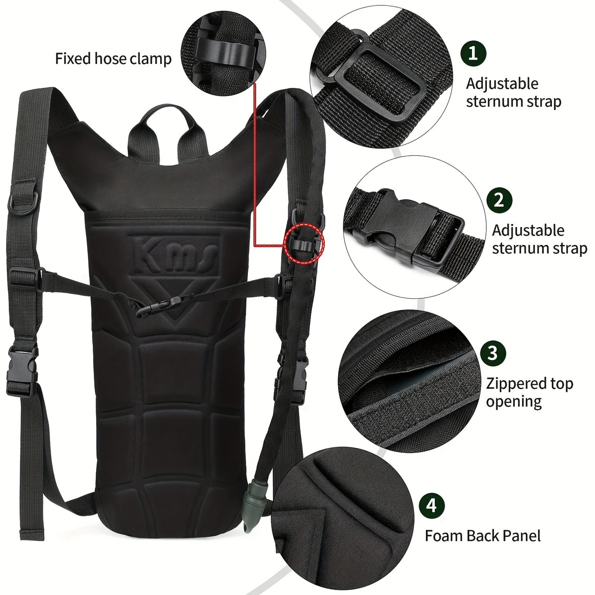 Hydration Backpack with 101oz Water Bladder – Lightweight Tactical Water Bag, Adjustable Straps for Hiking, Biking, Running & Climbing, Black & Green