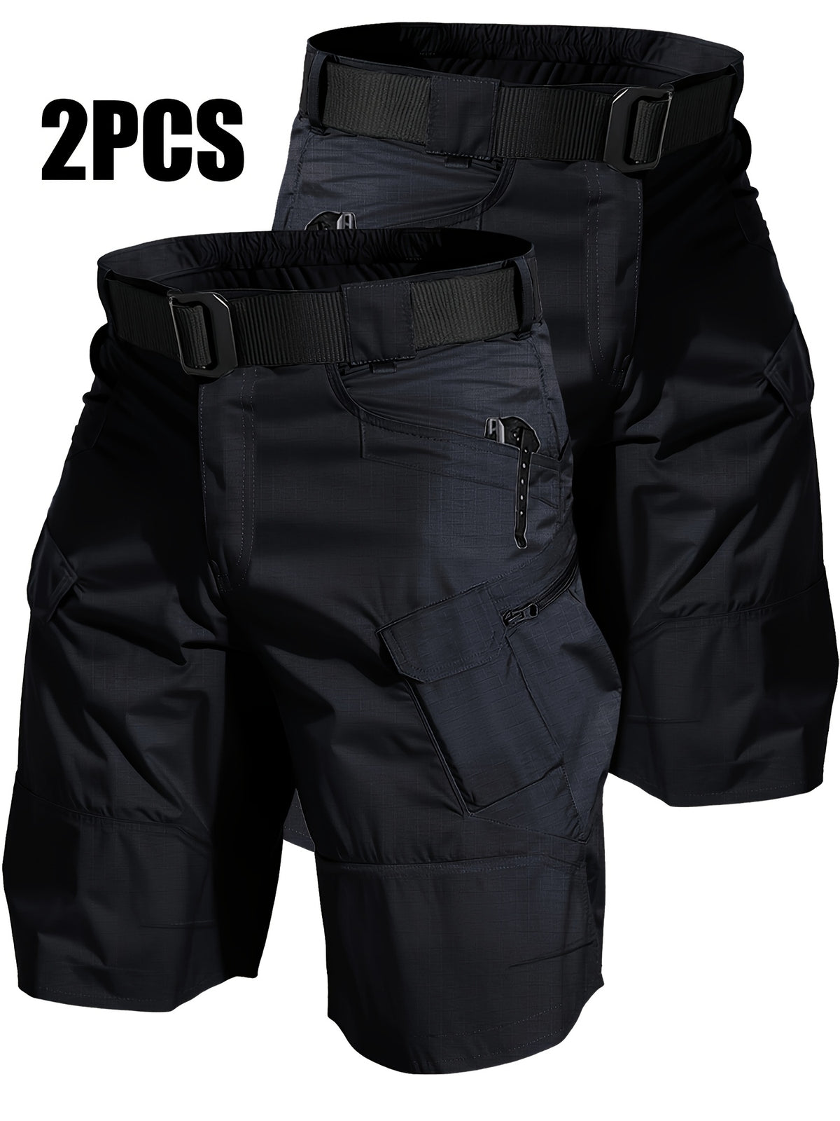 Cargo Shorts for Men 2 Pack – Multi-Pocket 100% Polyester Regular Fit Outdoor Hiking Work Casual Shorts S-XXXL (Black, Gray, Khaki, Army Green)