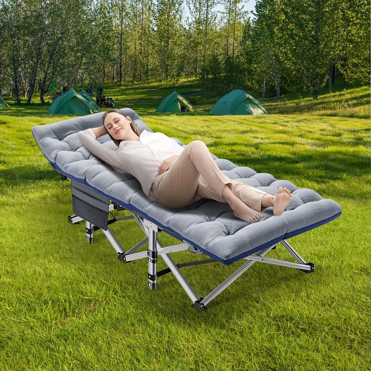 Folding Camping Cot with Mattress 75 Inch Heavy Duty – Portable Sleeping Cot with Carry Bag for Adults, Camping, Hunting, Travel & Guest Bed Indoor Outdoor