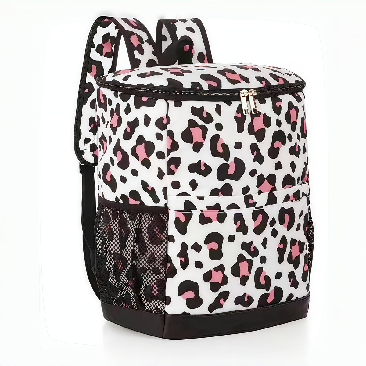 Insulated Cooler Backpack 30-Can Leopard Print Nylon Portable Cooler Bag with Mesh Pockets Adjustable Straps for Beach Camping Picnic Outdoor Travel Daily Use
