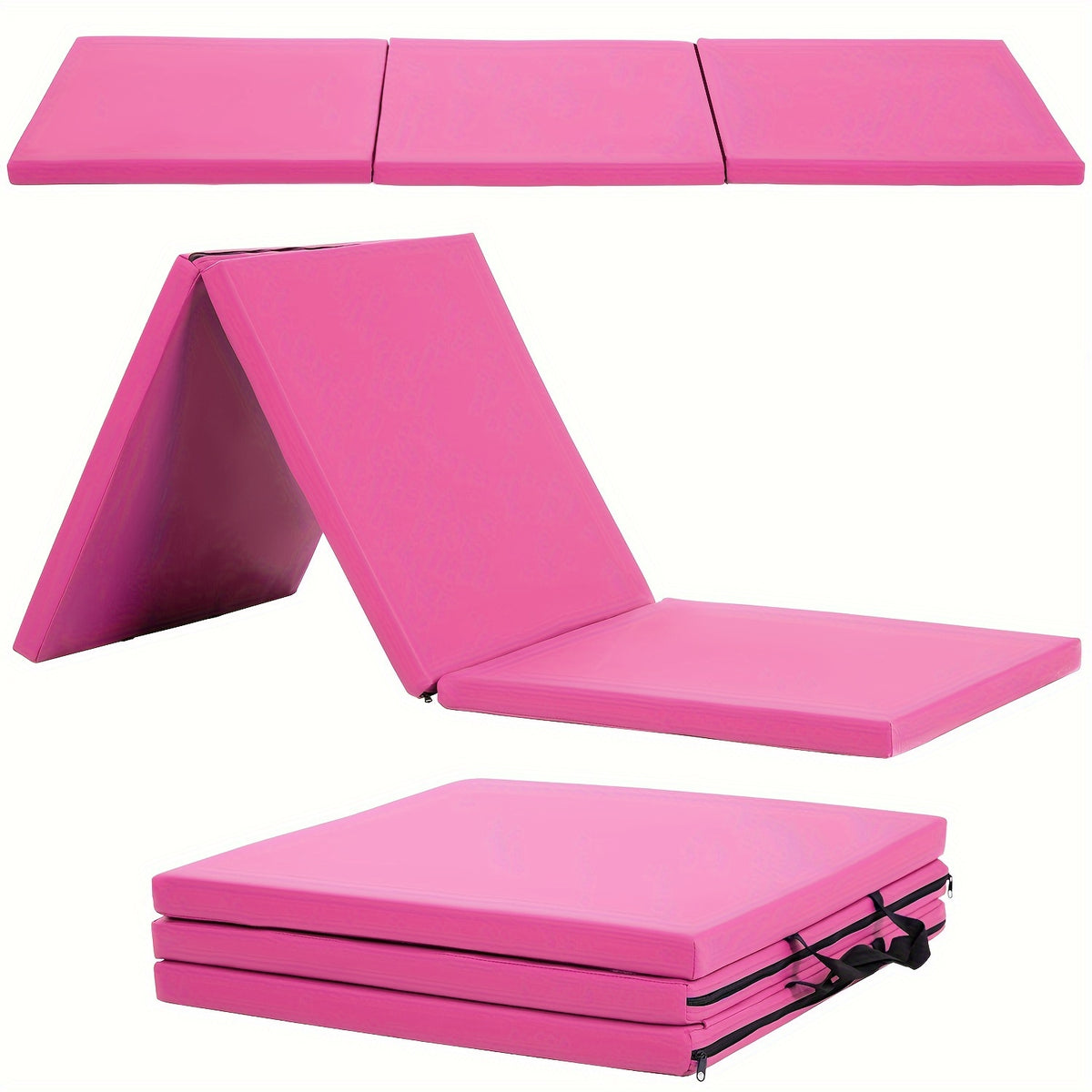 Tri-Fold Yoga Mat Heavy Duty Non-Slip Exercise Mat with Carrying Handles – High-Density Folding Gym Mat for Home Gym, MMA, Wrestling, Stretching, Men & Women