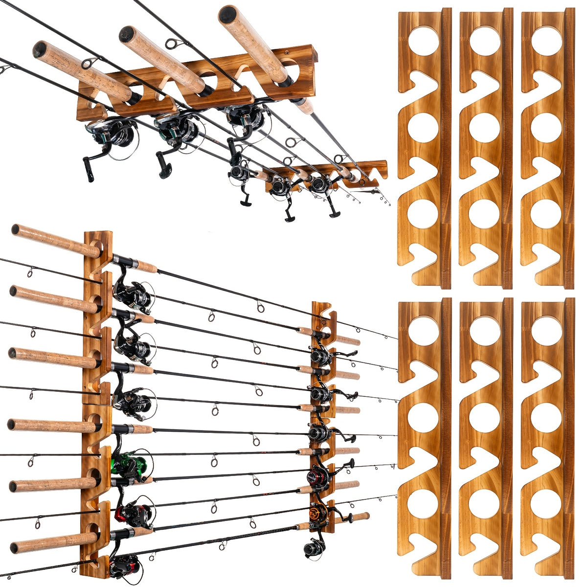 Fishing Rod Rack Wall or Ceiling Mounted Fishing Pole Holder Garage Storage Organizer Holds 6 to 24 Rods Space Saving Fishing Gear Organizer