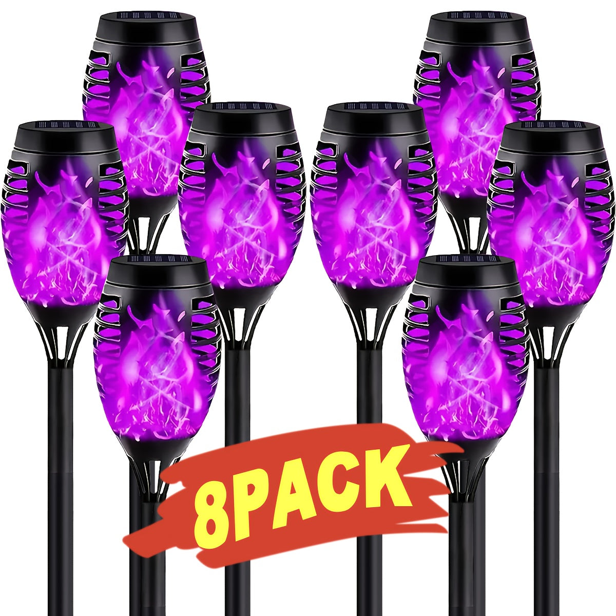 Solar Flame Torch Lights Outdoor - Flickering Flame Effect, IP65 Waterproof, Auto Dusk-to-Dawn, 750mAh Solar Powered Garden Stake Lights for Yard, Lawn, Patio & Pathway - 4/8/12 Pack