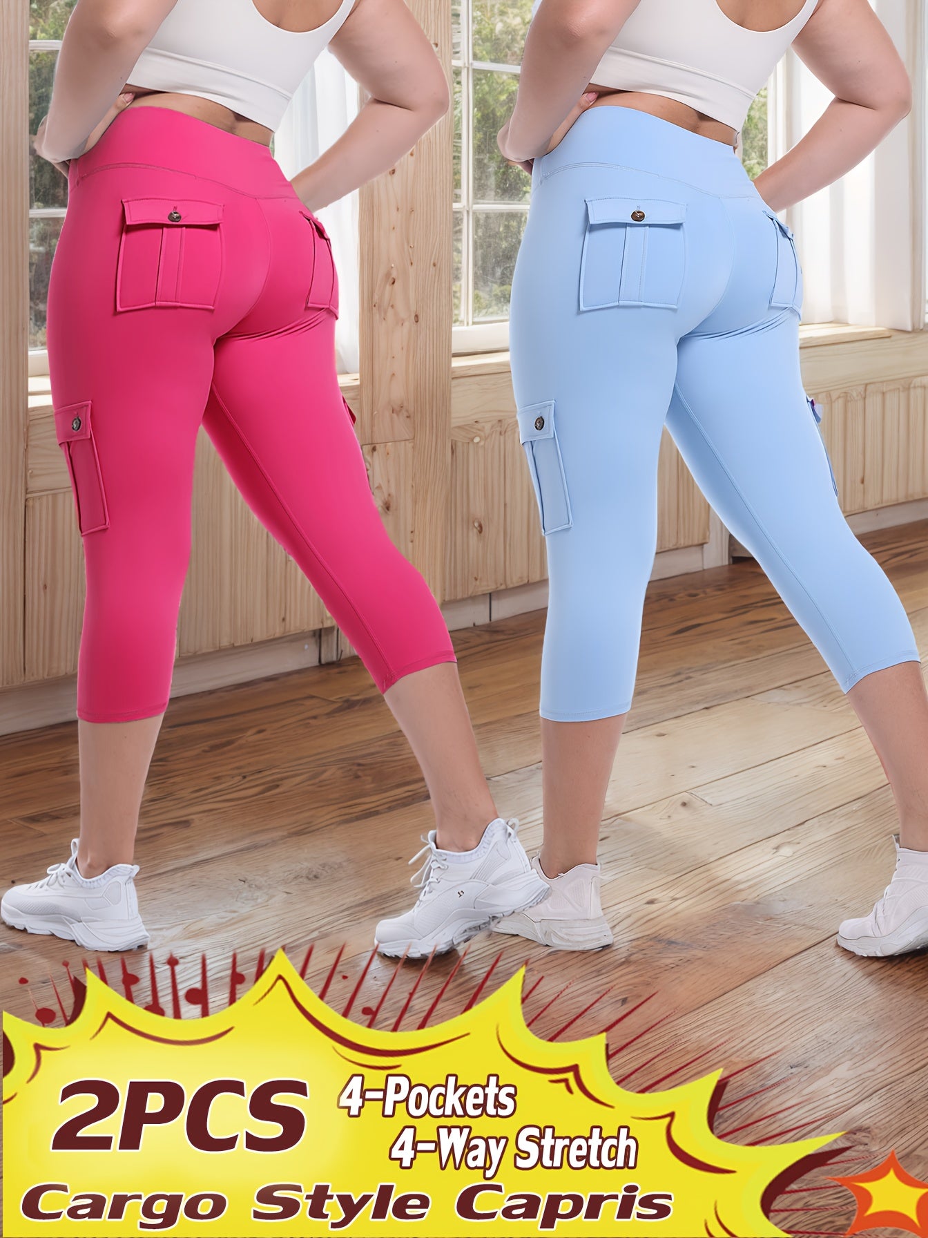 2pcs Capri Leggings Set Women High Waist Butt Lifting Yoga Workout Pants Tummy Control 4-Way Stretch Activewear S-XXL