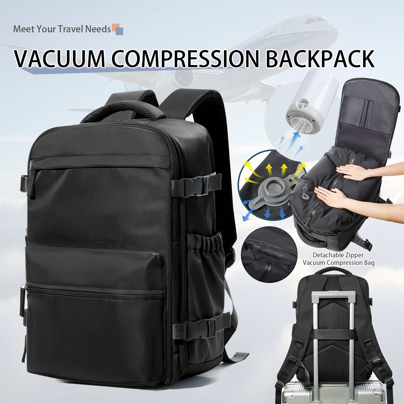 Vacuum Seal Compression Backpack with Air Pump – Expandable Large Capacity Travel Laptop Bag Space Saver Oxford Cloth Carry-On for Men Women Hiking Commuting Weekend Trip Peacock Blue Green Black