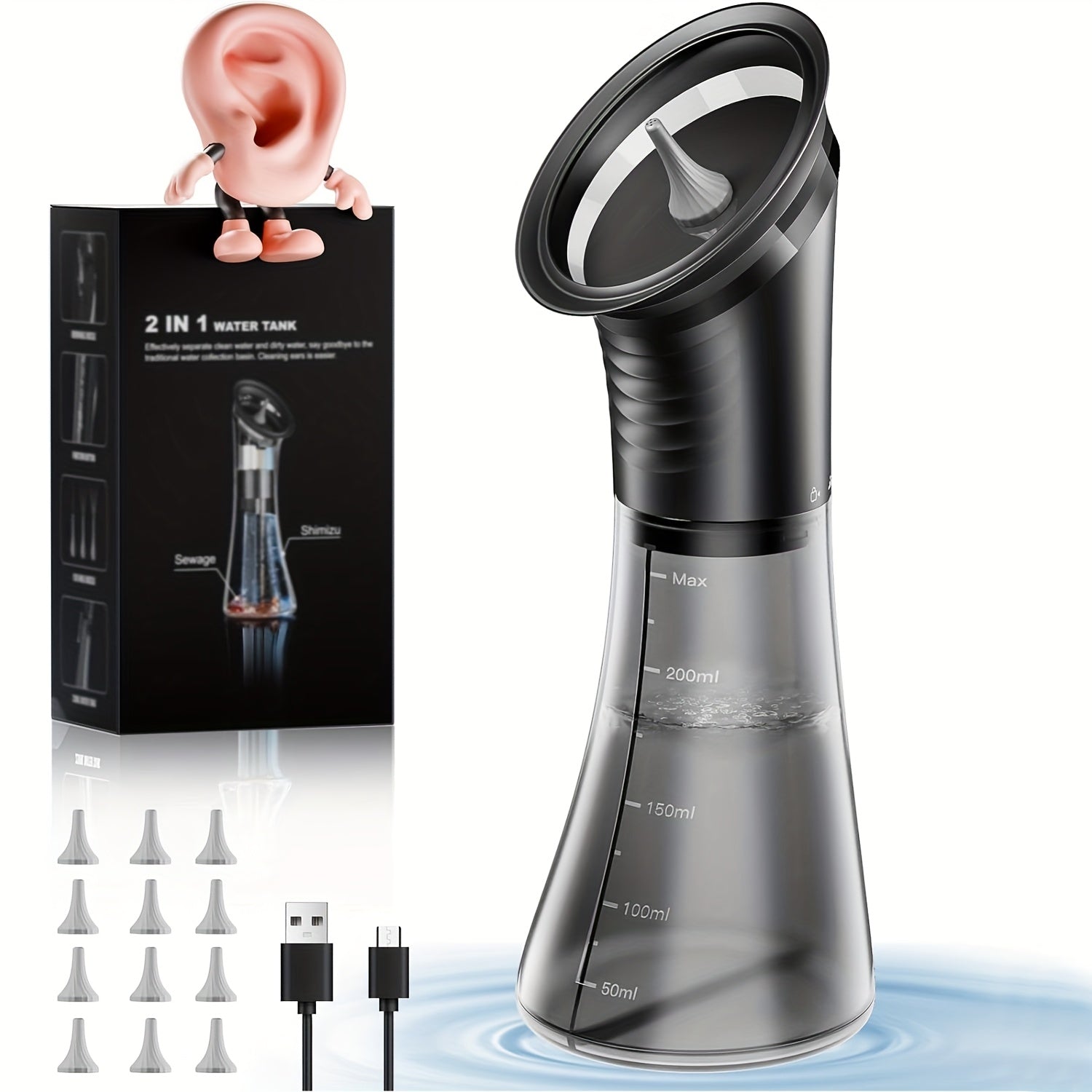 Electric Ear Wax Removal Kit – 3-Speed Hydraulic Ear Cleaner with Irrigation Flushing System & Wastewater Recovery, USB Rechargeable, Adults Home Use