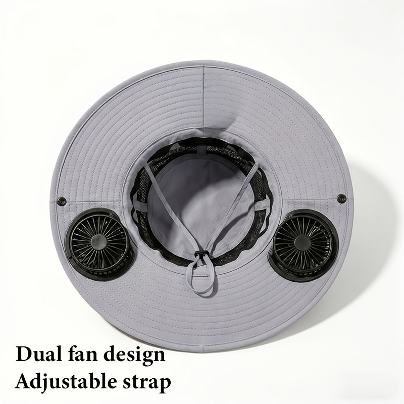 Sun Hat Men Wide Brim with 2 Fans Breathable Fishing Hat UV Protection for Outdoor Camping Hiking Beach Summer