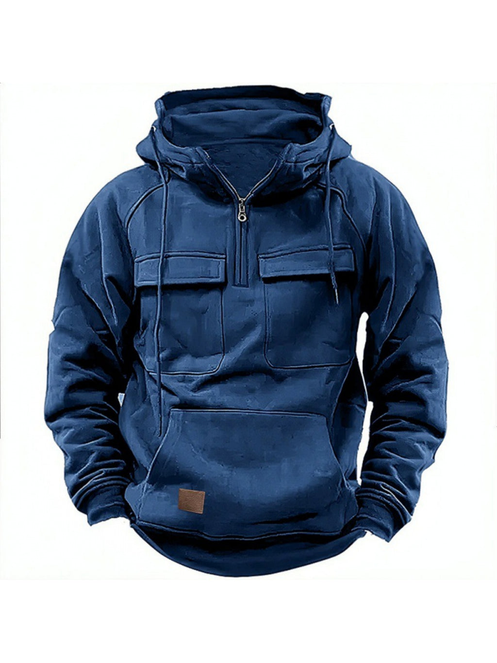 Men's Tactical Quarter Zip Hoodie Cargo Pullover Sweatshirt Outdoor Workout Gym Hooded Jacket Dark Brown