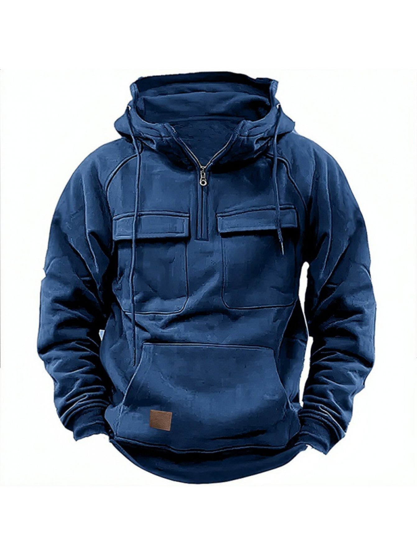 Men's Tactical Quarter Zip Hoodie Cargo Pullover Sweatshirt Outdoor Workout Gym Hooded Jacket Dark Brown