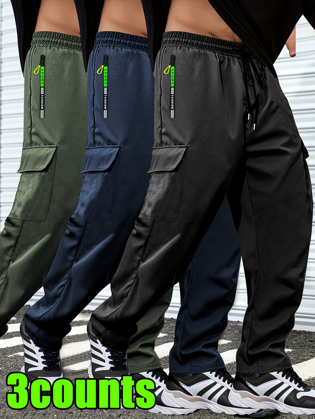Men's Lightweight Cargo Pants with Drawstring & Elastic Waist – Multi Zipper & Side Pockets, Breathable Regular Fit for Hiking, Camping & Casual Outdoor Wear, S-XXXL