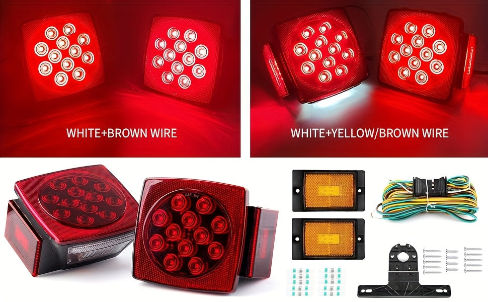 LED Trailer Light Kit 12V Submersible for Boat RV Utility Trailer Under 80 Inch, Complete Trailer Lights with Wire Harness, Amber Side Marker Lights, License Plate Bracket, Corrosion Resistant