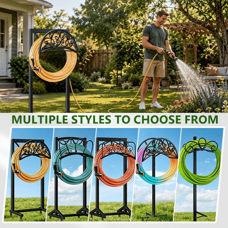 Garden Hose Holder Freestanding – Heavy-Duty Metal Hose Rack with Ground Spikes, Rust-Resistant, Detachable Organizer for Outdoor Lawn, Patio & Garden Beds | Multiple Styles