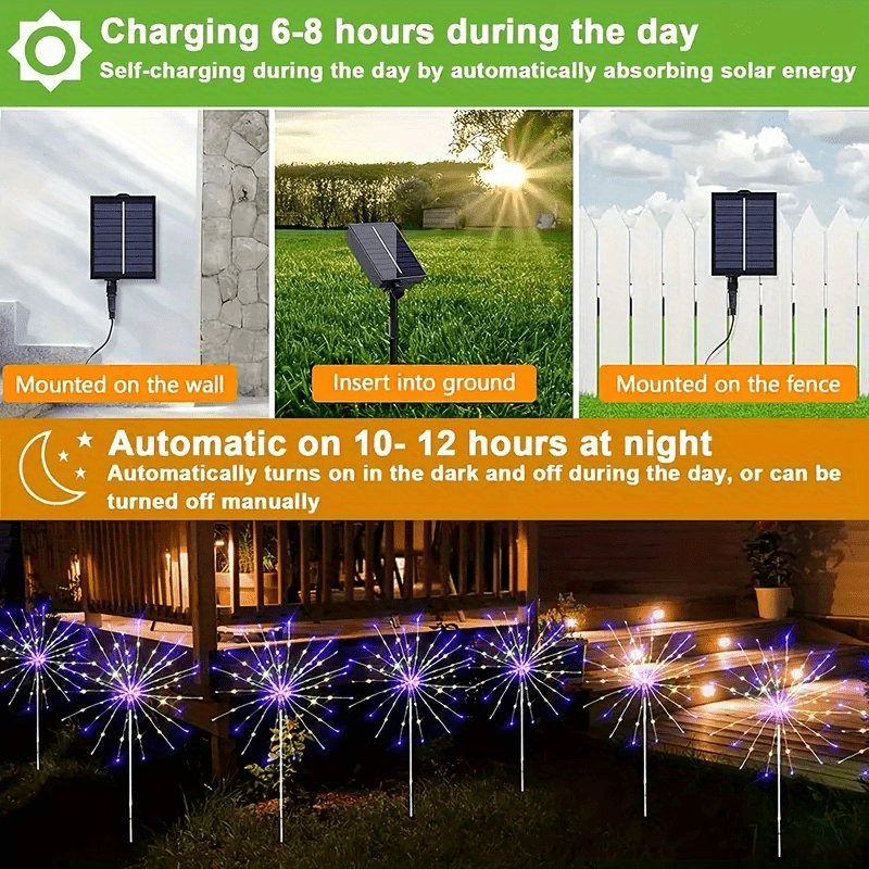Solar Firework Lights DIY Copper Wire 4-Pack – 240 LED, IP65 Waterproof, 8 Modes, Flexible Shape Design for Garden, Lawn, Patio & Pathway | Christmas, Halloween & Thanksgiving Decor