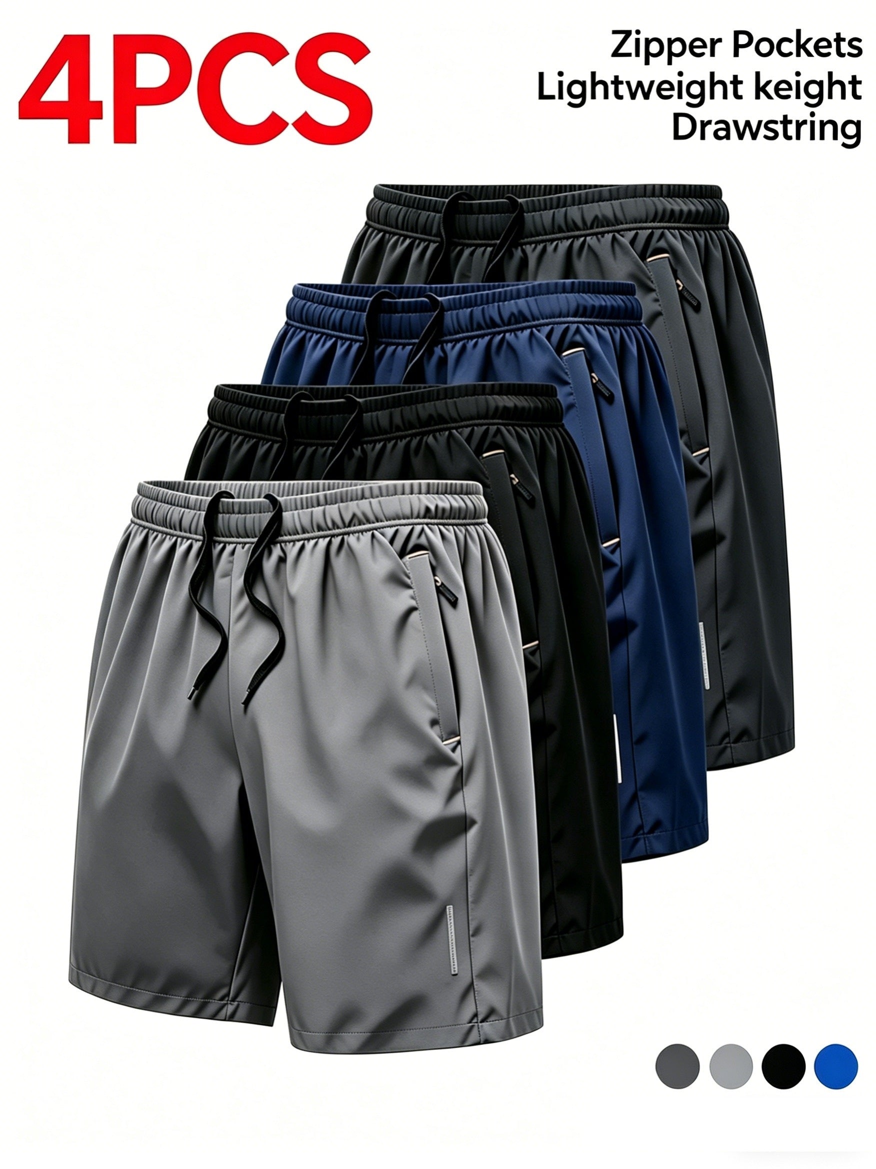 Men's Athletic Shorts 4 Pack Quick Dry Lightweight Running Shorts with Zipper Pockets Drawstring Waist Gym Workout Casual Loose Fit XS-XXXL